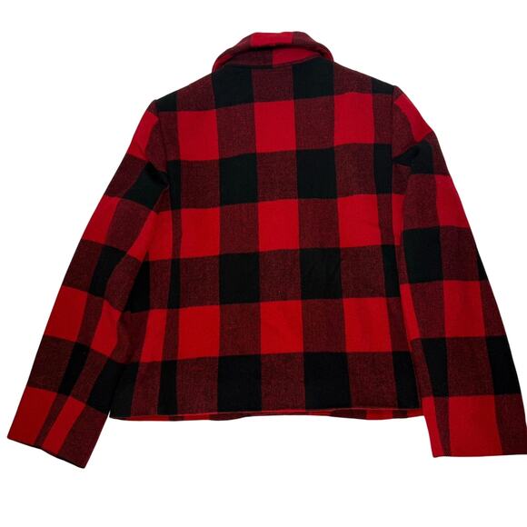 Charter Club Red Black Wool Plaid Peacoat Jacket Women’s Large Shoulder Pads - Picture 4 of 9